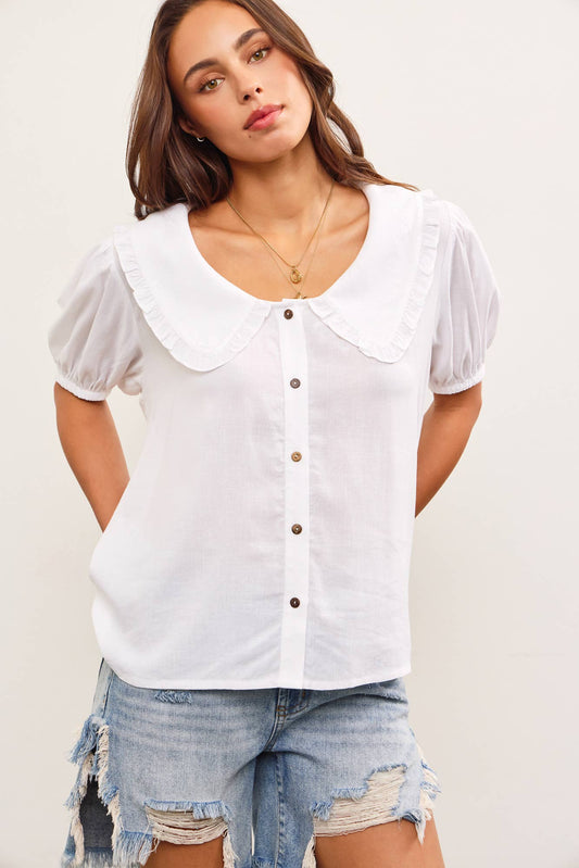 White Scalloped Peter Pan Collar Blouse- 144847