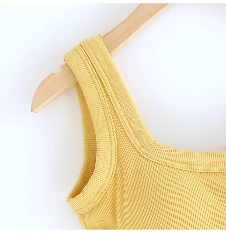 Yellow / Black Semi-Sweetheart neck rib knit built-in bra Tank Top