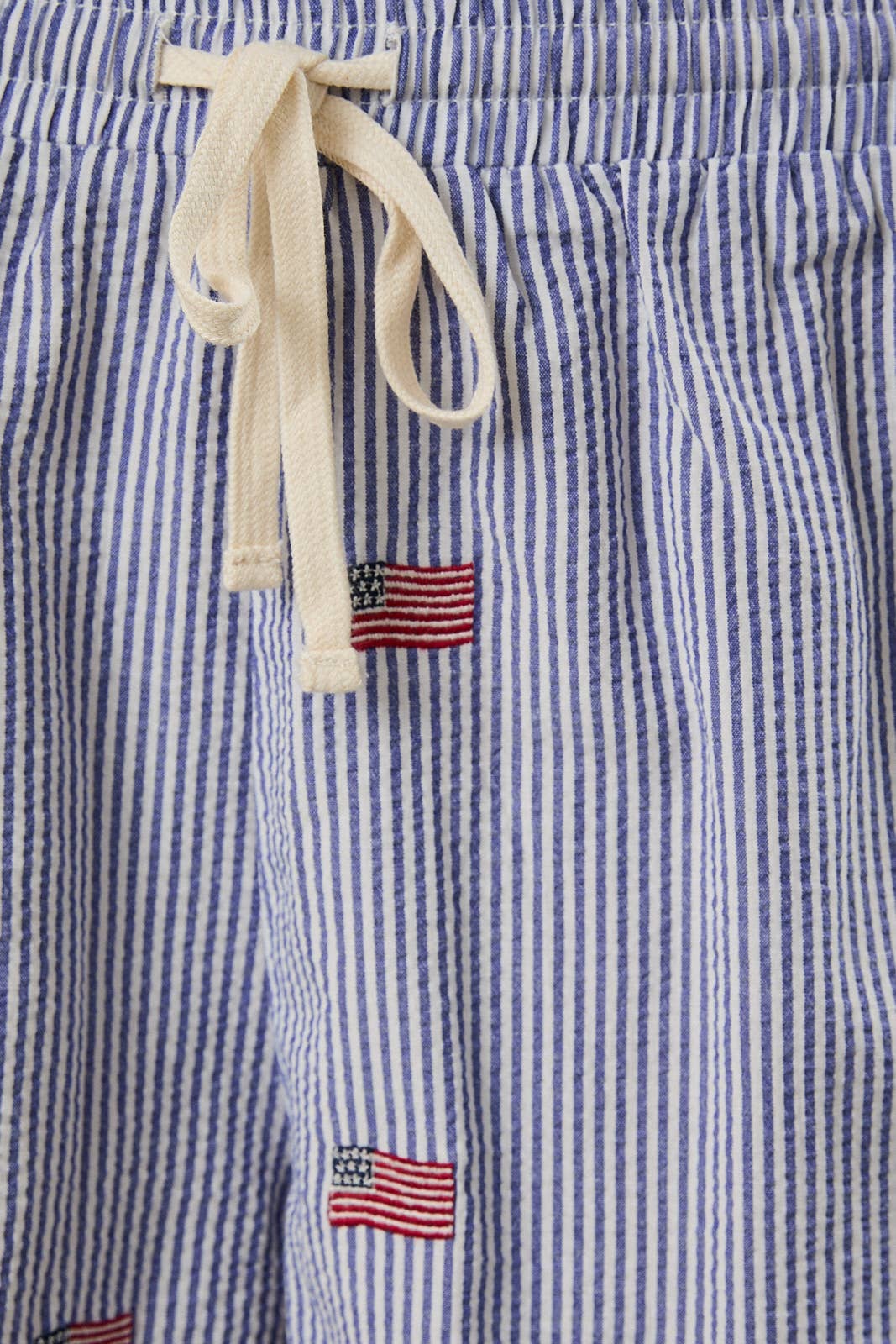 Navy and White Stripe Shorts w/ Embroidered American Flags-118857
