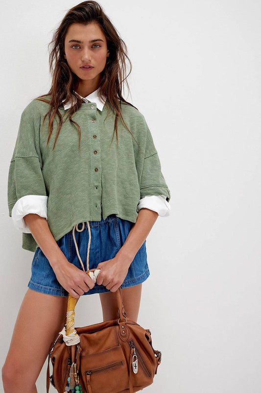 Sage Midi Sleeves Knitted Summer Cardigan- 150205