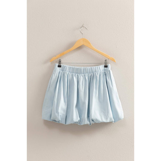 Trendy High Waist Woven Bubble Skirt: ICE BLUE