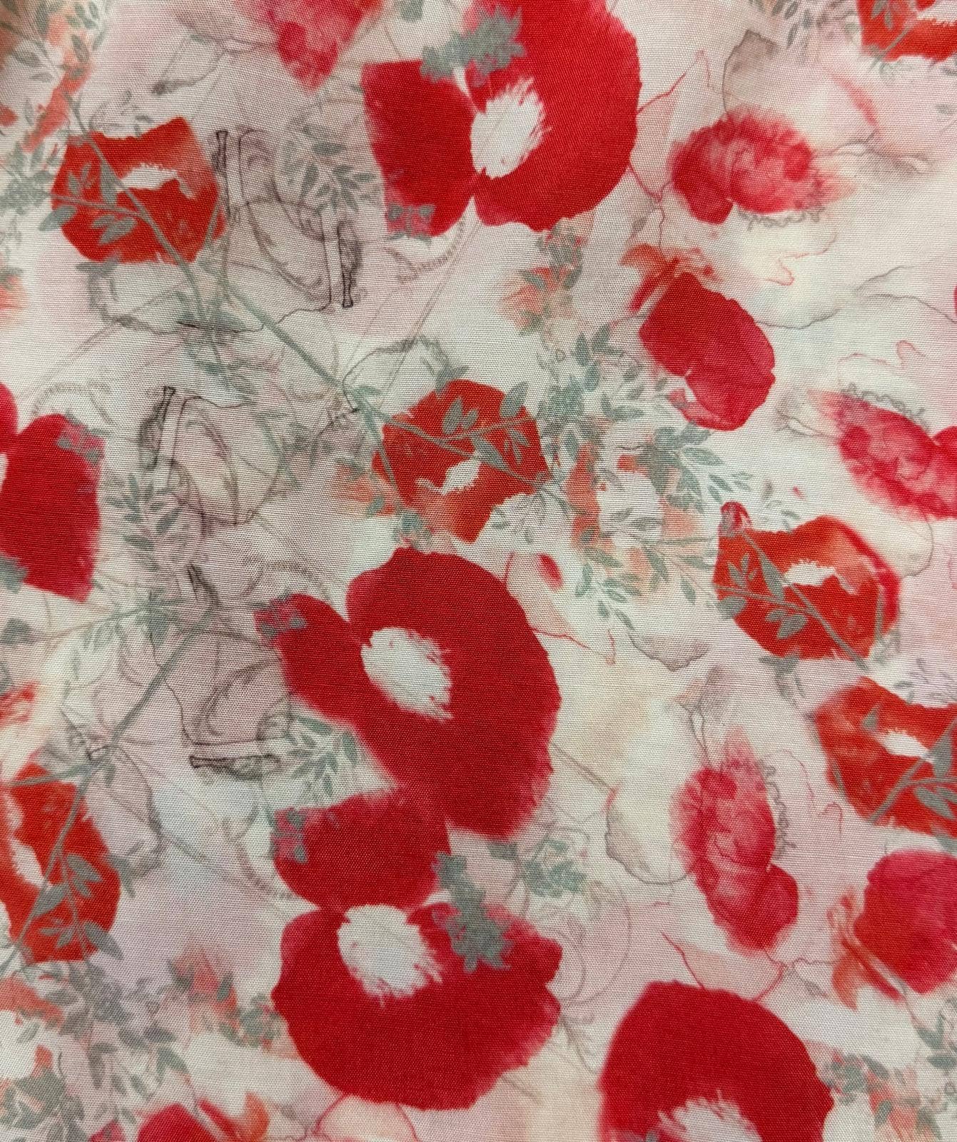 Beige and Red Poppy Bloom Button-Back Blouse - 142211