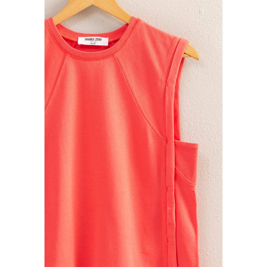 Coral Round Cotton Neck Sleeveless Boxy Top