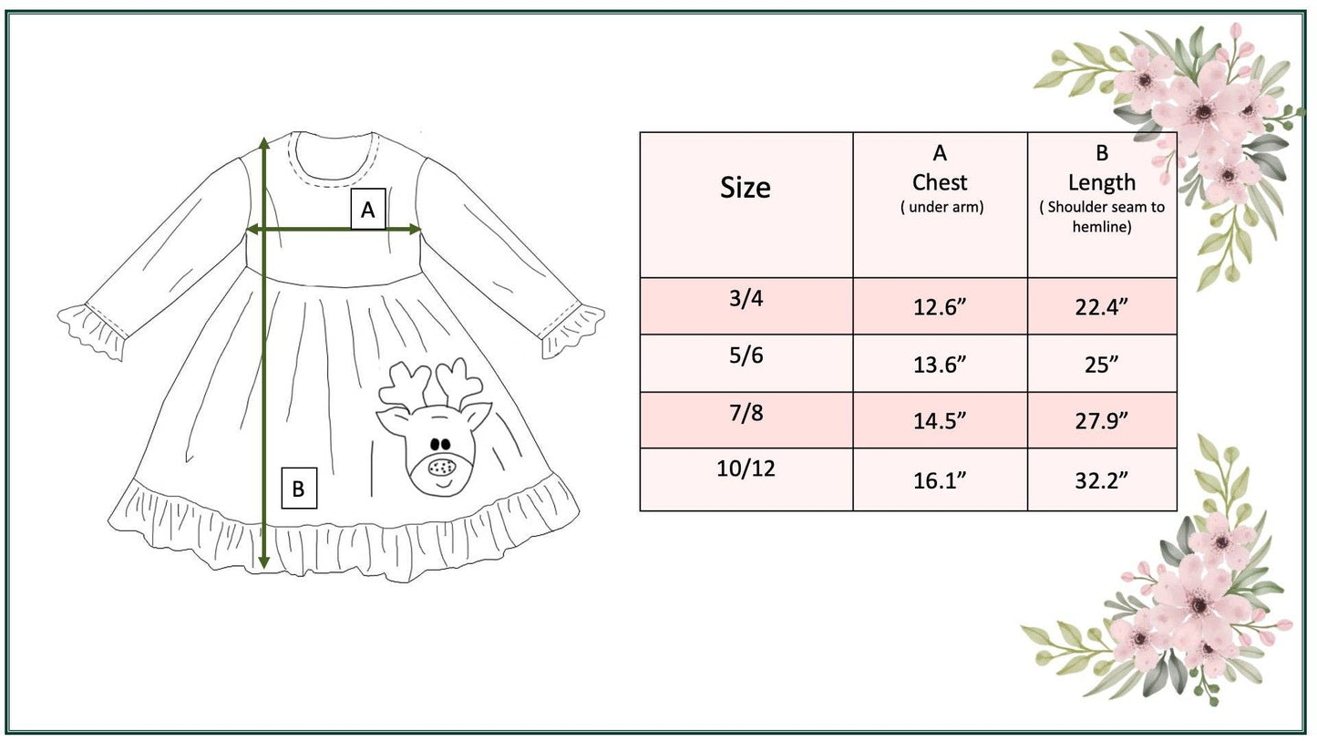 Red & Black Plaid Cotton Reindeer Ruffle Holiday Dress