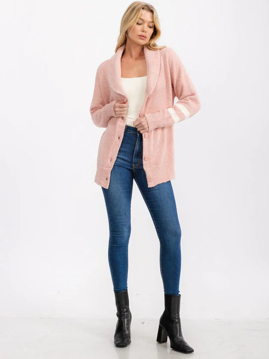 Blush Long Sleeve Button Down Closure  Cardigan Sweater