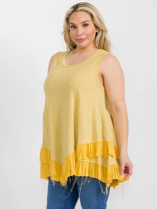 Ruffled Raw Edge Tiered Tank Top