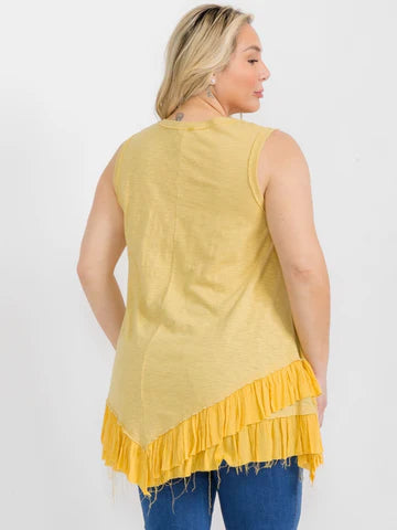 Ruffled Raw Edge Tiered Tank Top