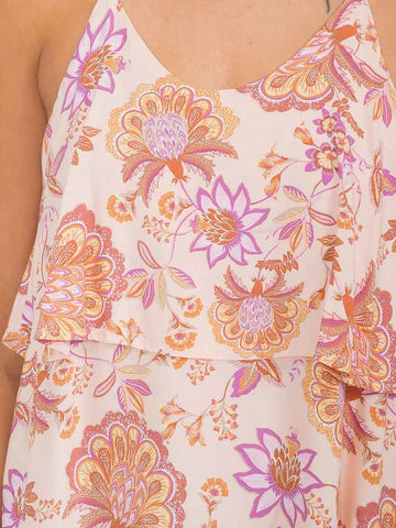 Boho Strappy Ruffled Floral Tank Top