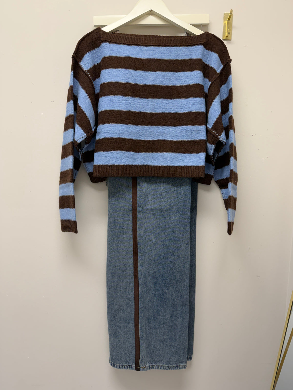 Blue and Brown Soft Cropped Sweater - 141007