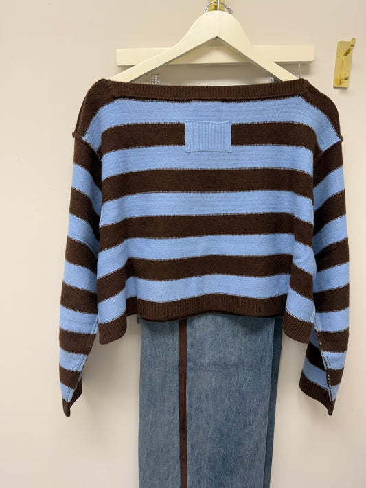 Blue and Brown Soft Cropped Sweater - 141007