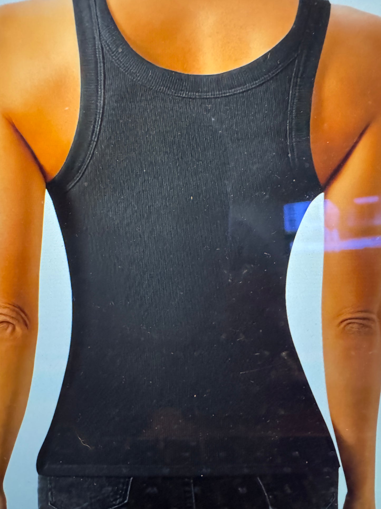 Ribbed U Neck Tank Black / White