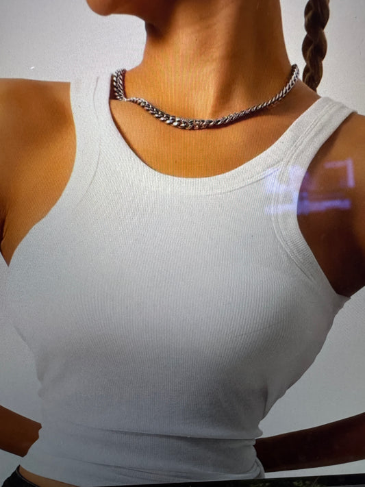 Ribbed U Neck Tank Black / White