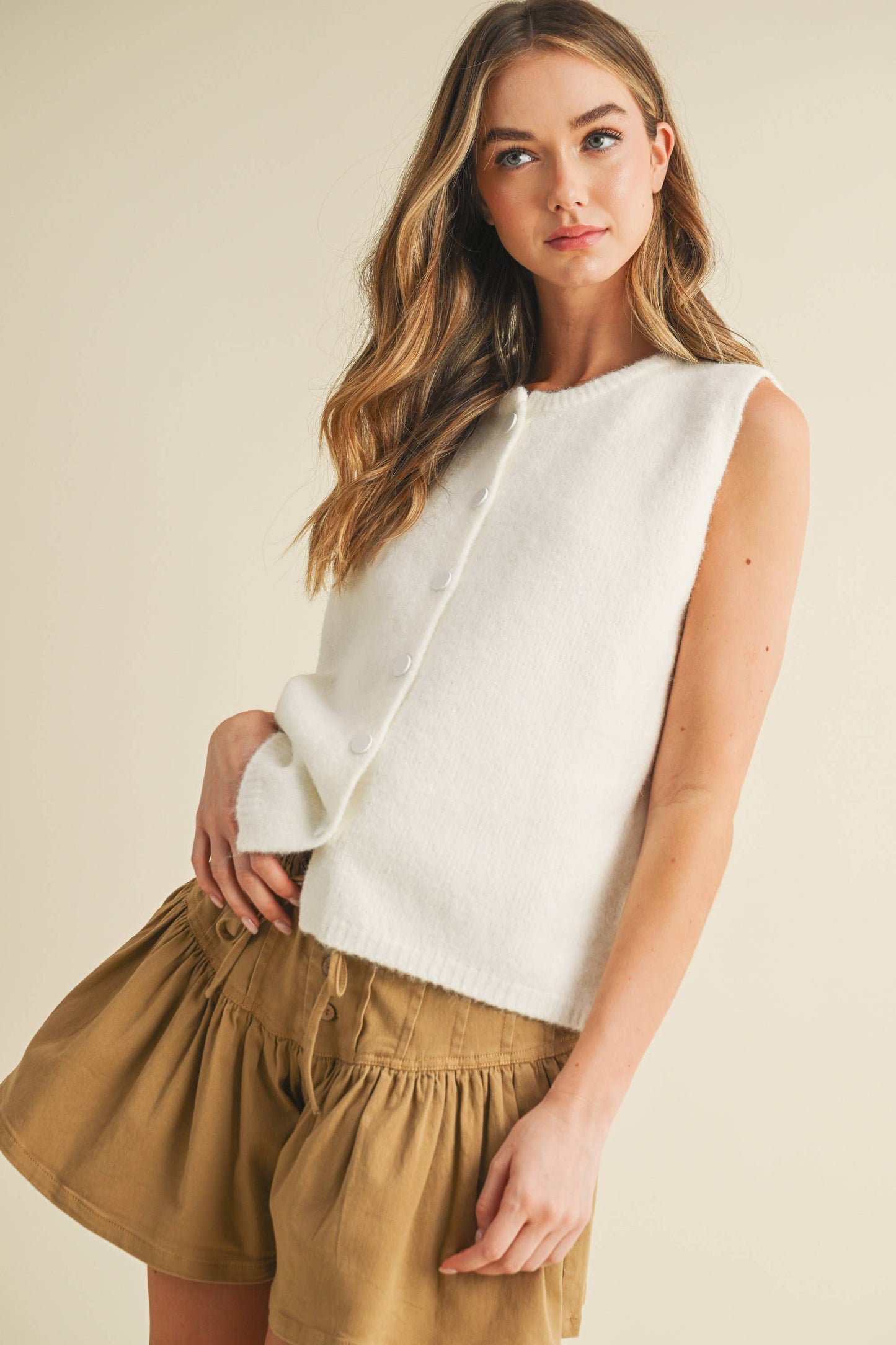Soft Grey with Black Button Detail Sweater Vest