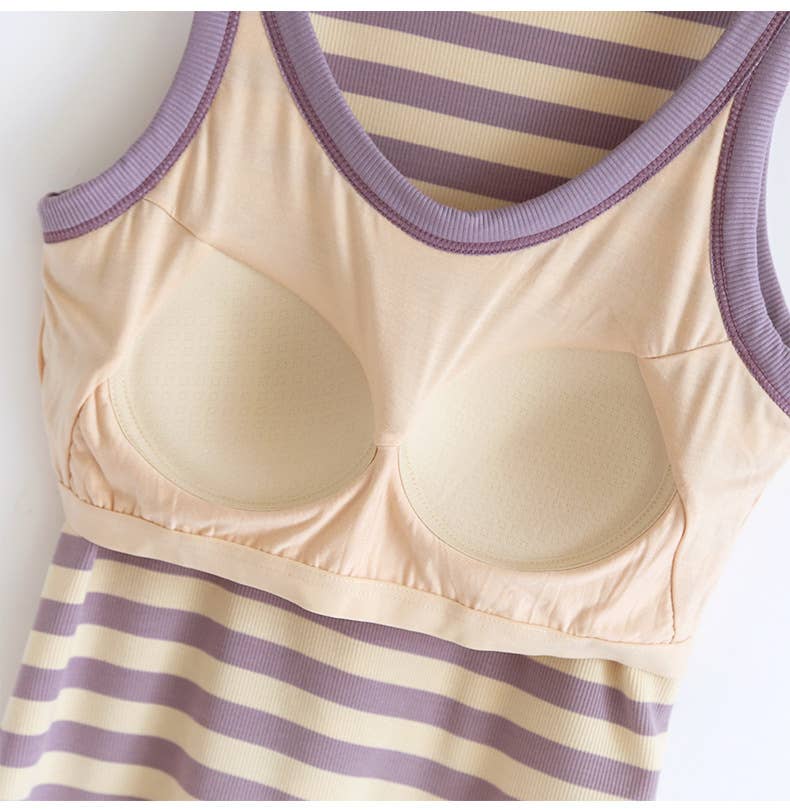 Your Choice...Coffee/ Blue/ Black and Cream Stripe Scoop Neck built-in bra Ribbed Tank Tops