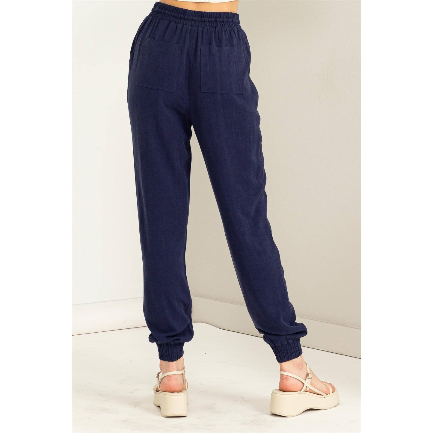 Pale Olive Green Linen Drawstring Jogger Pants