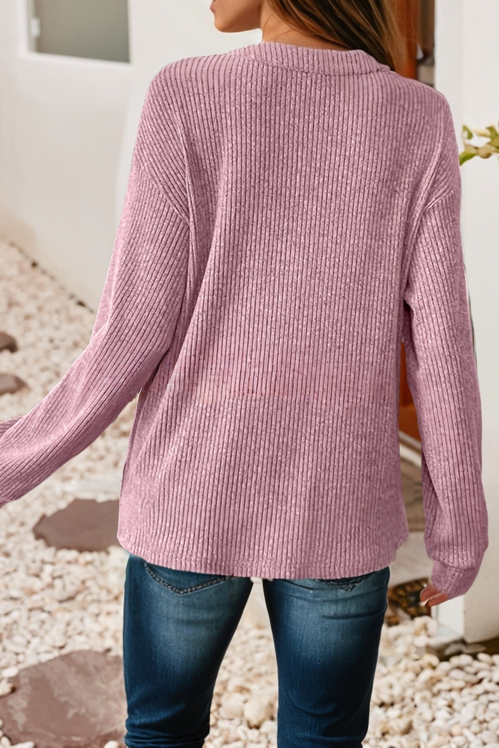 PinkSoft Cotton Ribbed Henley with Front Pocket