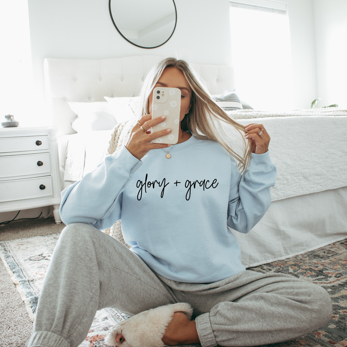 Sky Blue 'Glory + Grace' Inspirational Sweatshirt