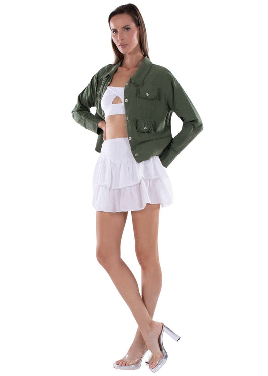 Military Green Cotton Moto Jacket-161500