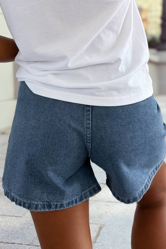 Dusk Blue Cargo Denim Shorts with Button Details - 117832