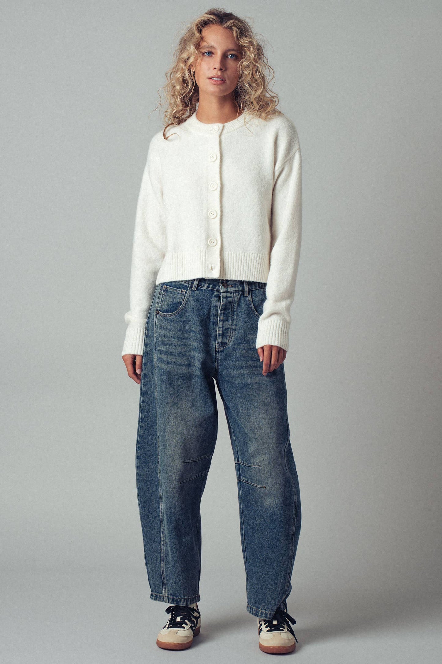 Ivory Relaxed Wool Blend Button-Up Cardigan