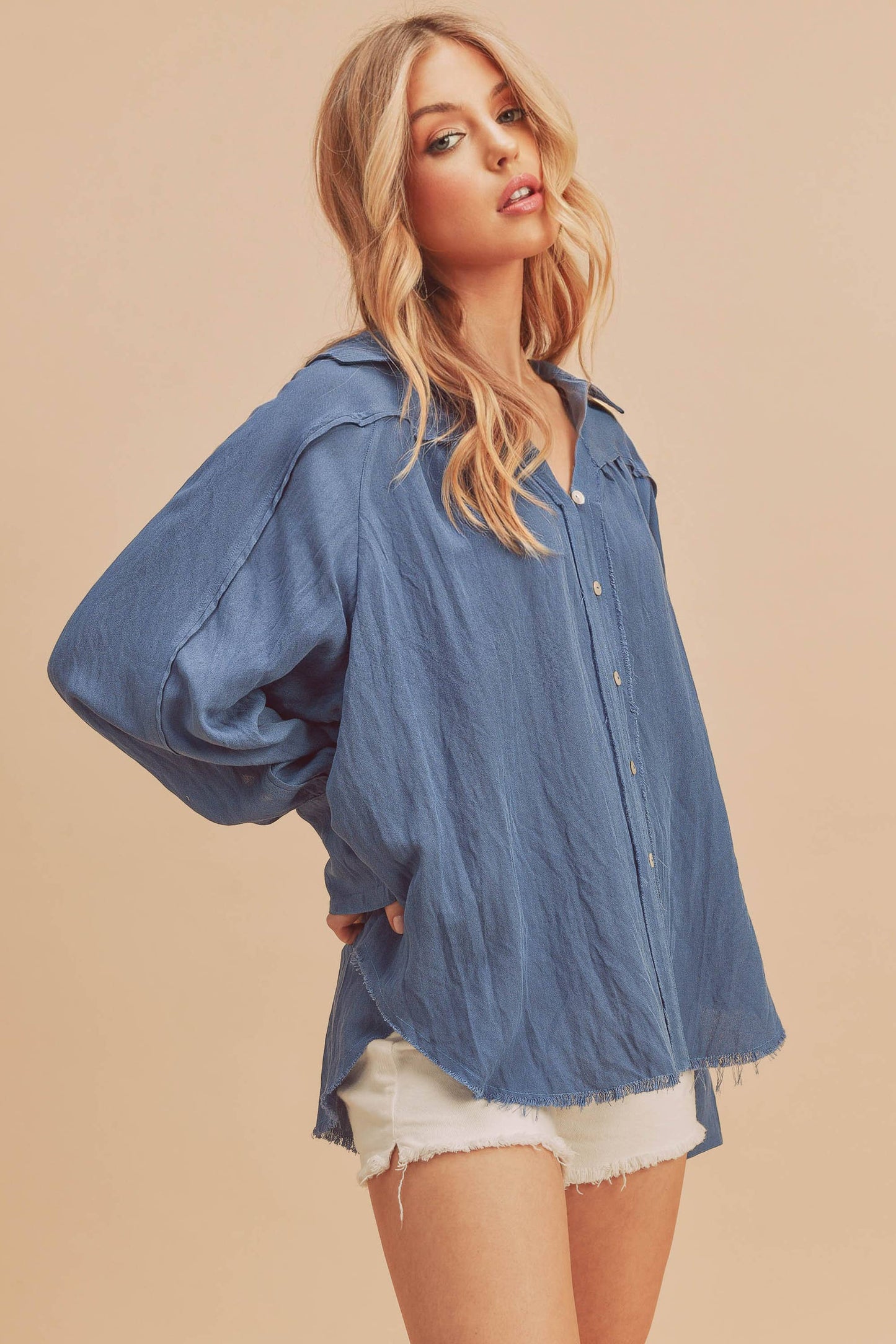 Blue Mara French Cuff Button Down Shirt