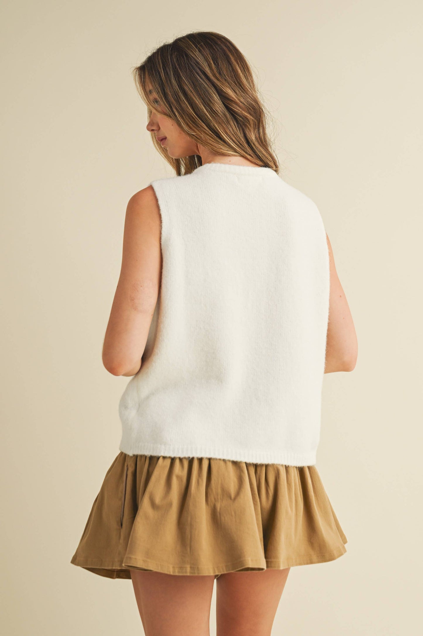 Soft Grey with Black Button Detail Sweater Vest