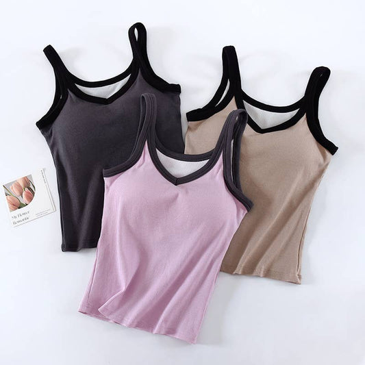 Coca W/ Black Contrast Trim Shelf Bra Tank Top- 1844295