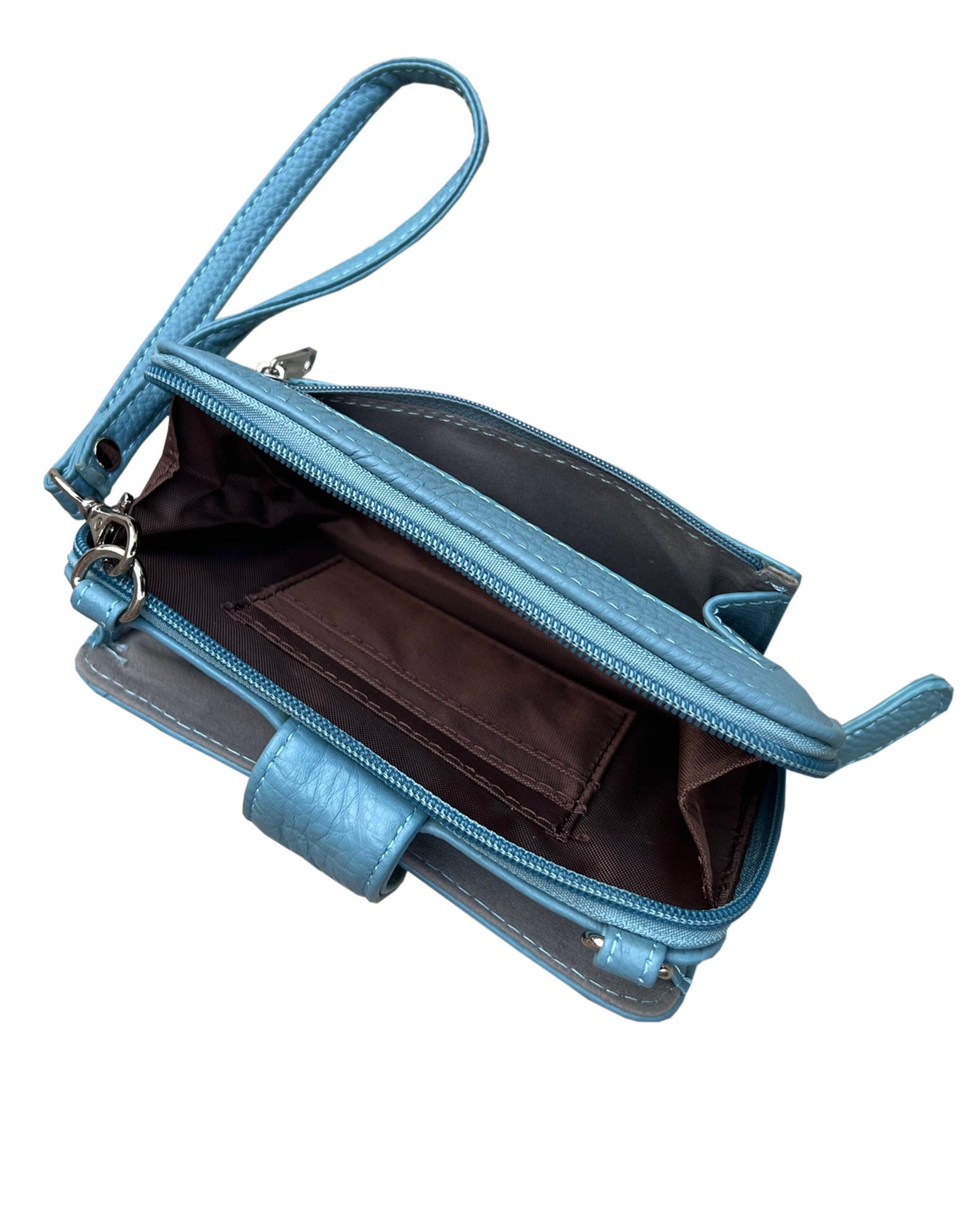 Light Brown / Black Leather Phone Crossbody Wallet