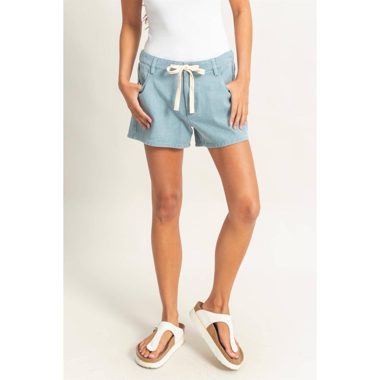 Light Blue Pocked Detail Summer Shorts