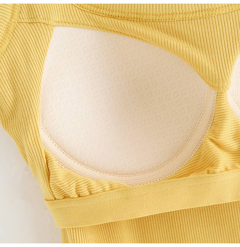 Yellow / Black Semi-Sweetheart neck rib knit built-in bra Tank Top