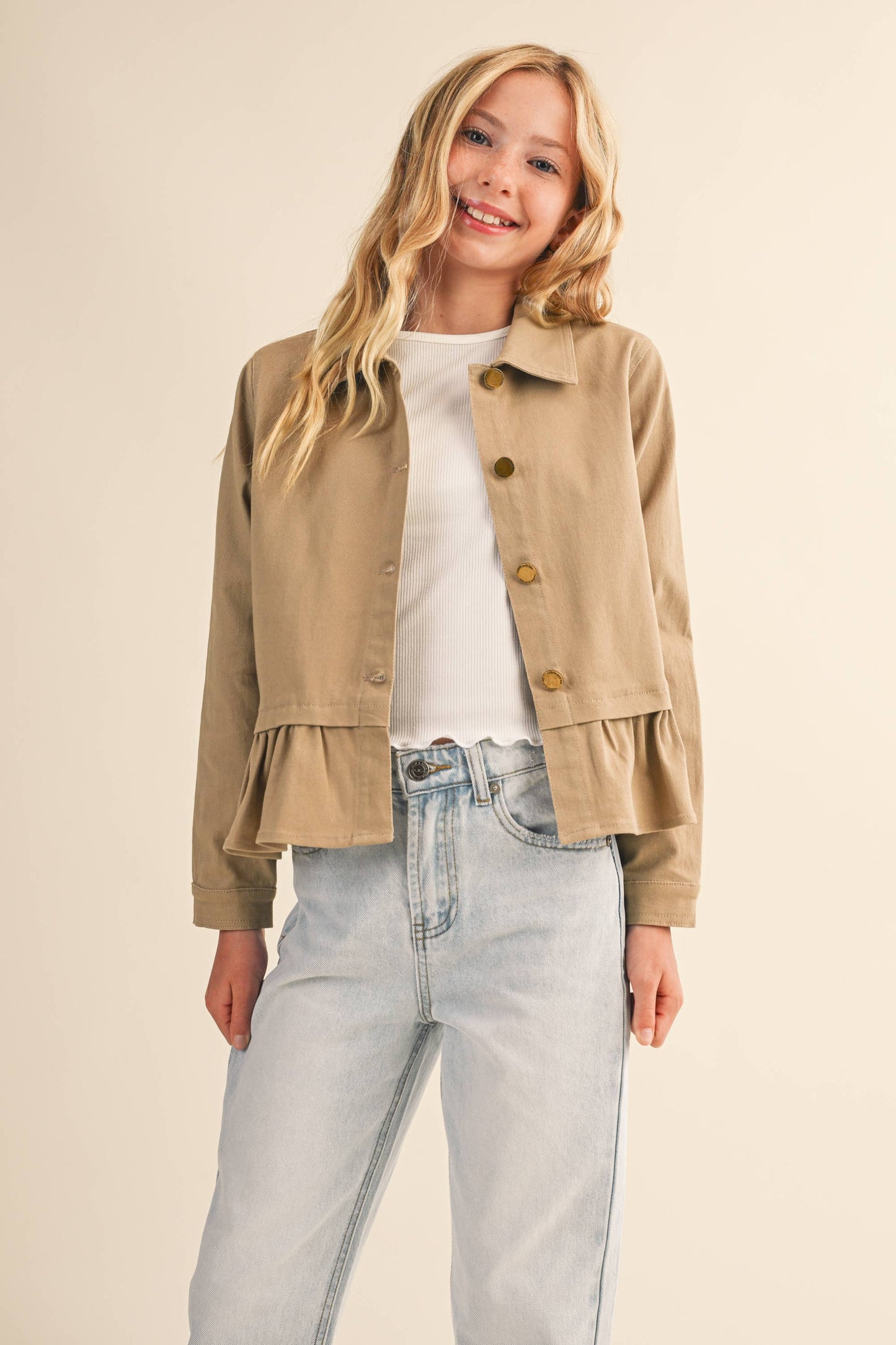 Khaki Cropped Tulip Bottom Field Jacket