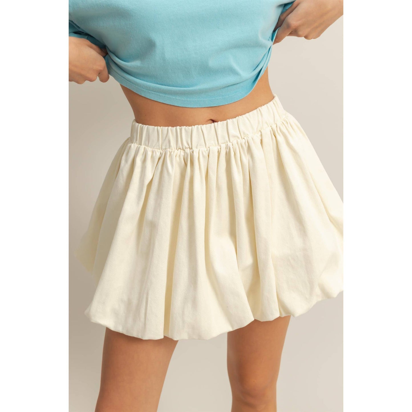 Trendy High Waist Woven Bubble Skirt: CREAM