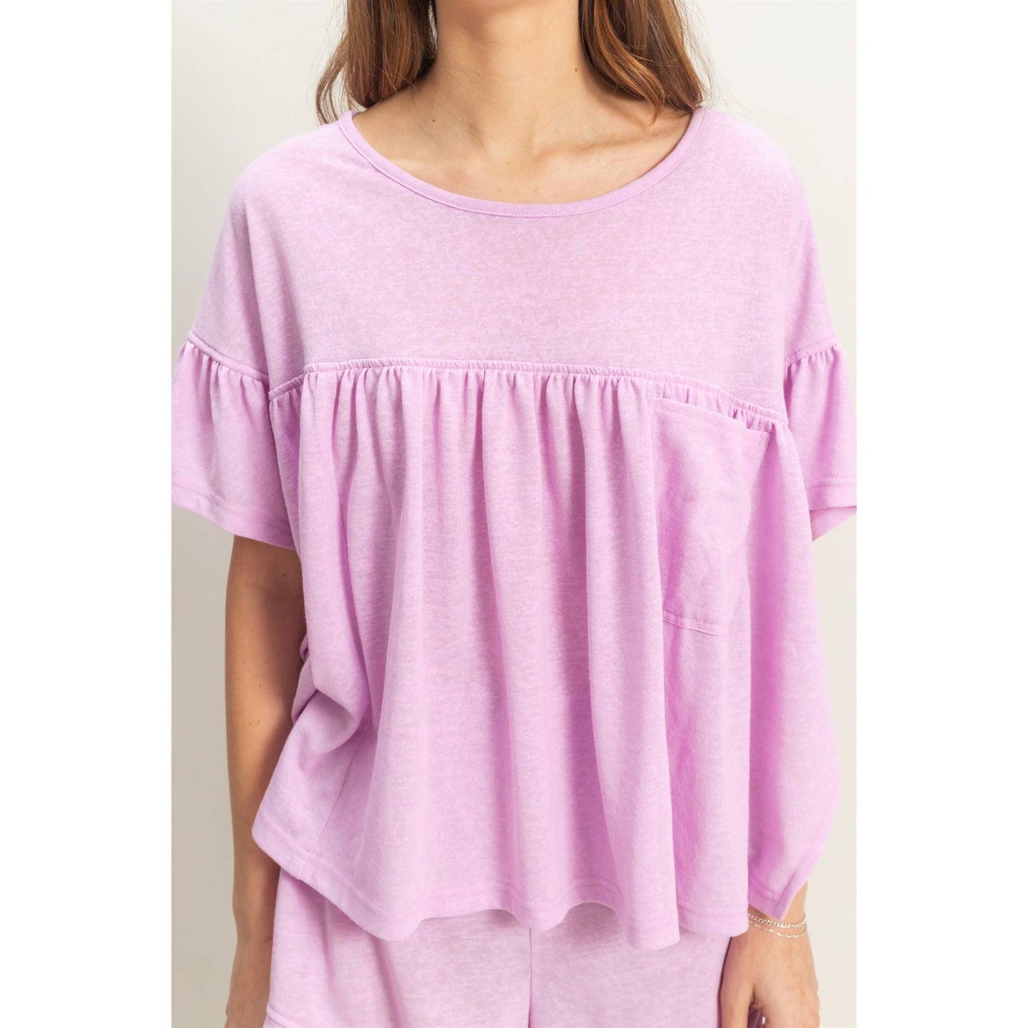 Soft Cotton Top And Flowy Shorts Set: LAVENDER PINK
