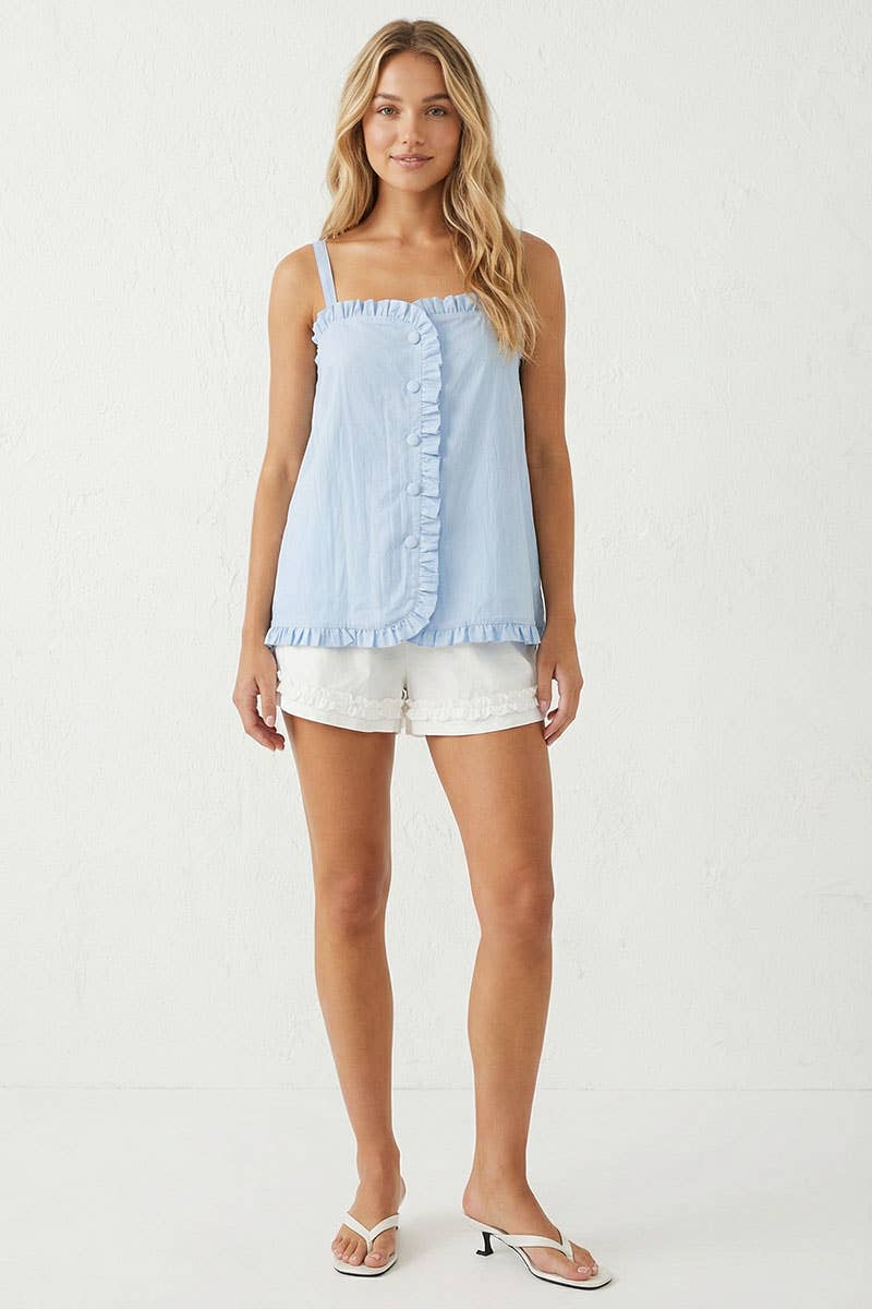 Sky Blue Ruffle Detail Button Down Top - 189839