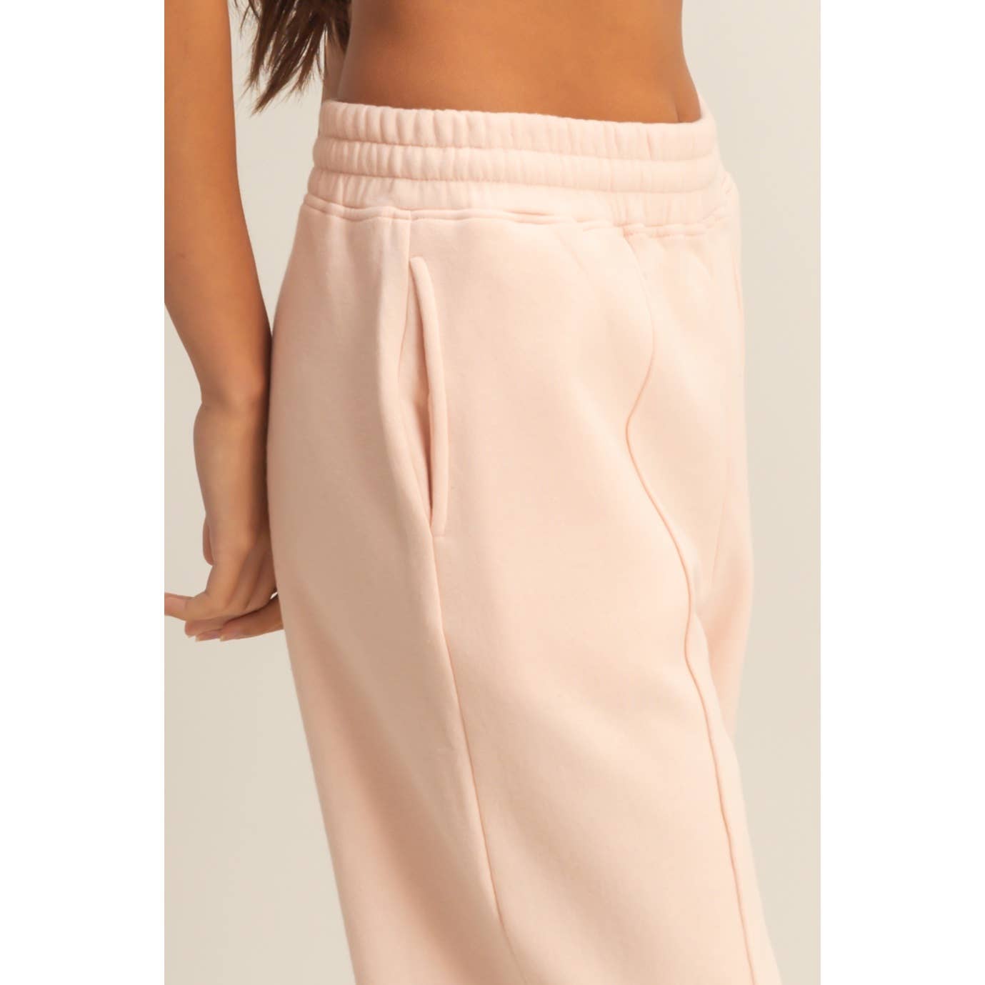 Dusty Pink High-Waisted Soft Cotton Pintuck Sweatpants