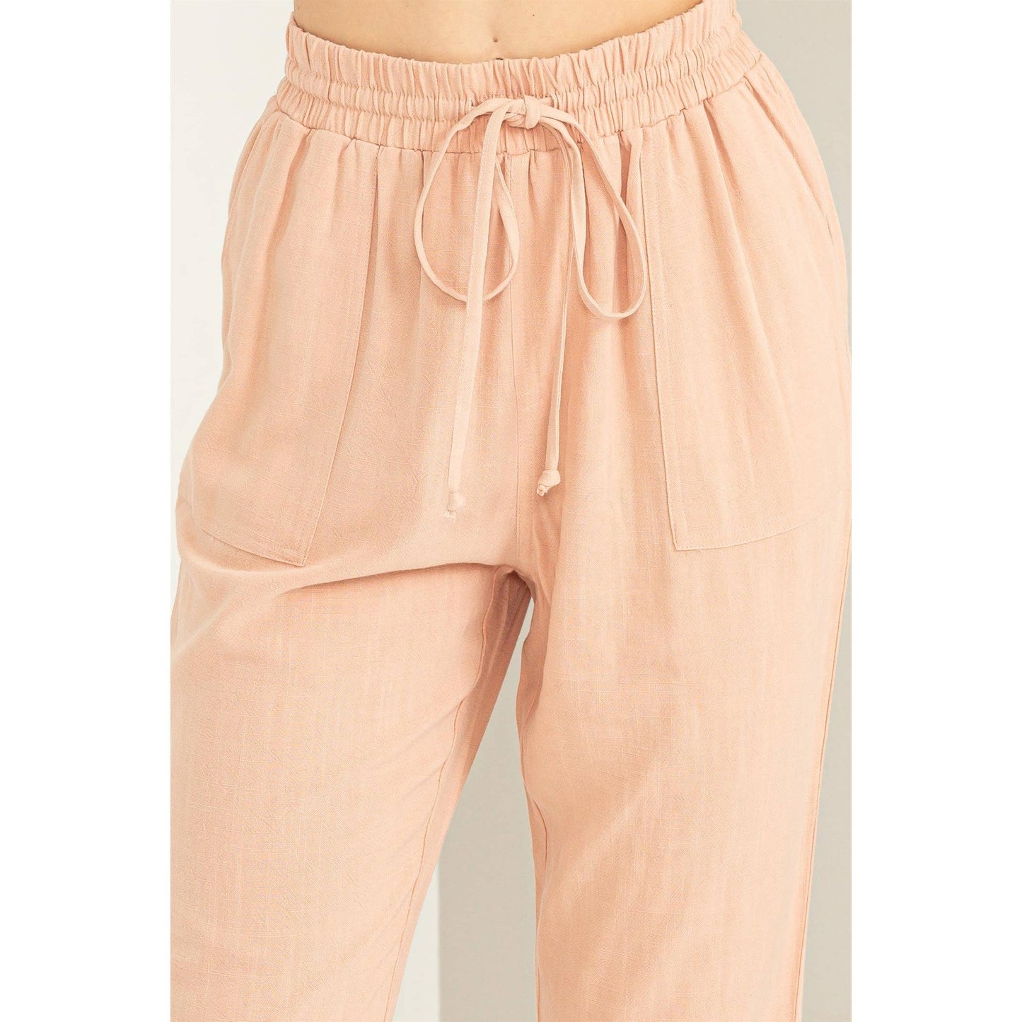 Pale Olive Green Linen Drawstring Jogger Pants