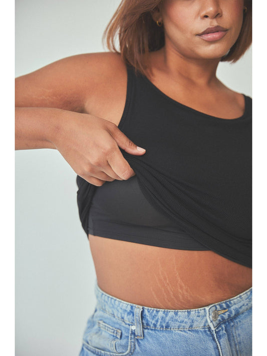 Black Ribbed Dainty Boat Neck Brami