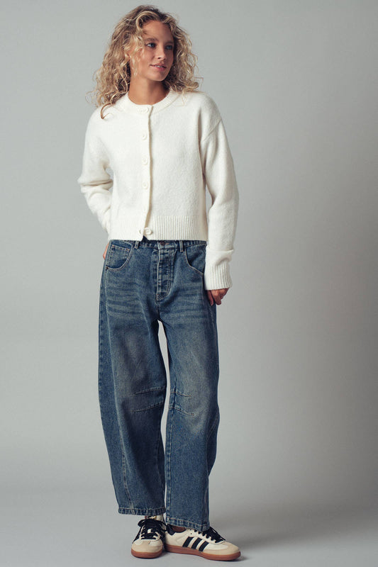 Ivory Relaxed Wool Blend Button-Up Cardigan