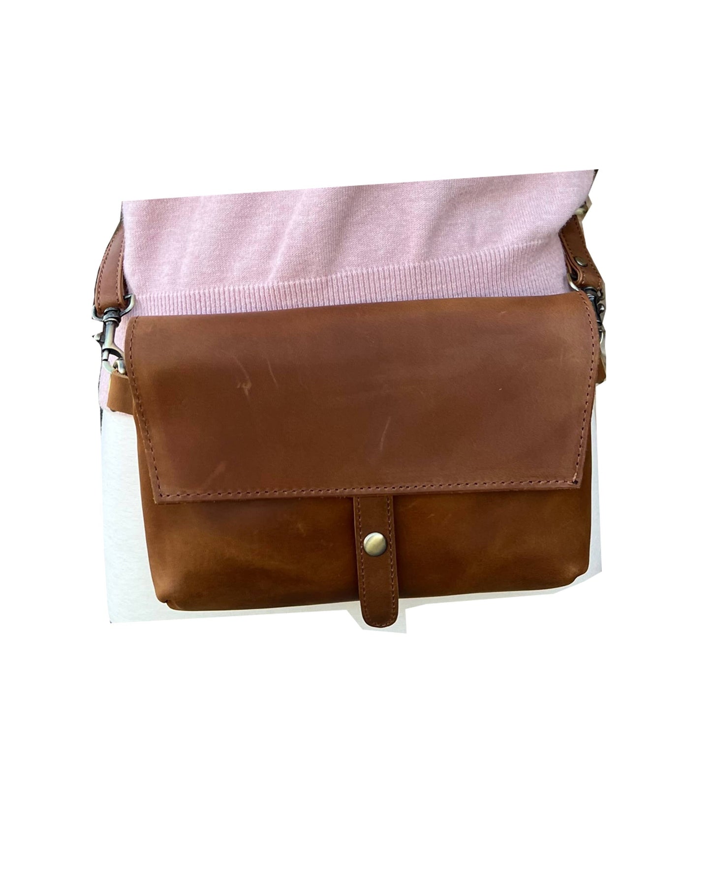 Light Brown Crazy Horse Genuine Leather Crossbody Travel Bag