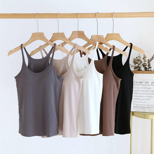 Beige athletic Spoon U-neck built-in bra rib tank top