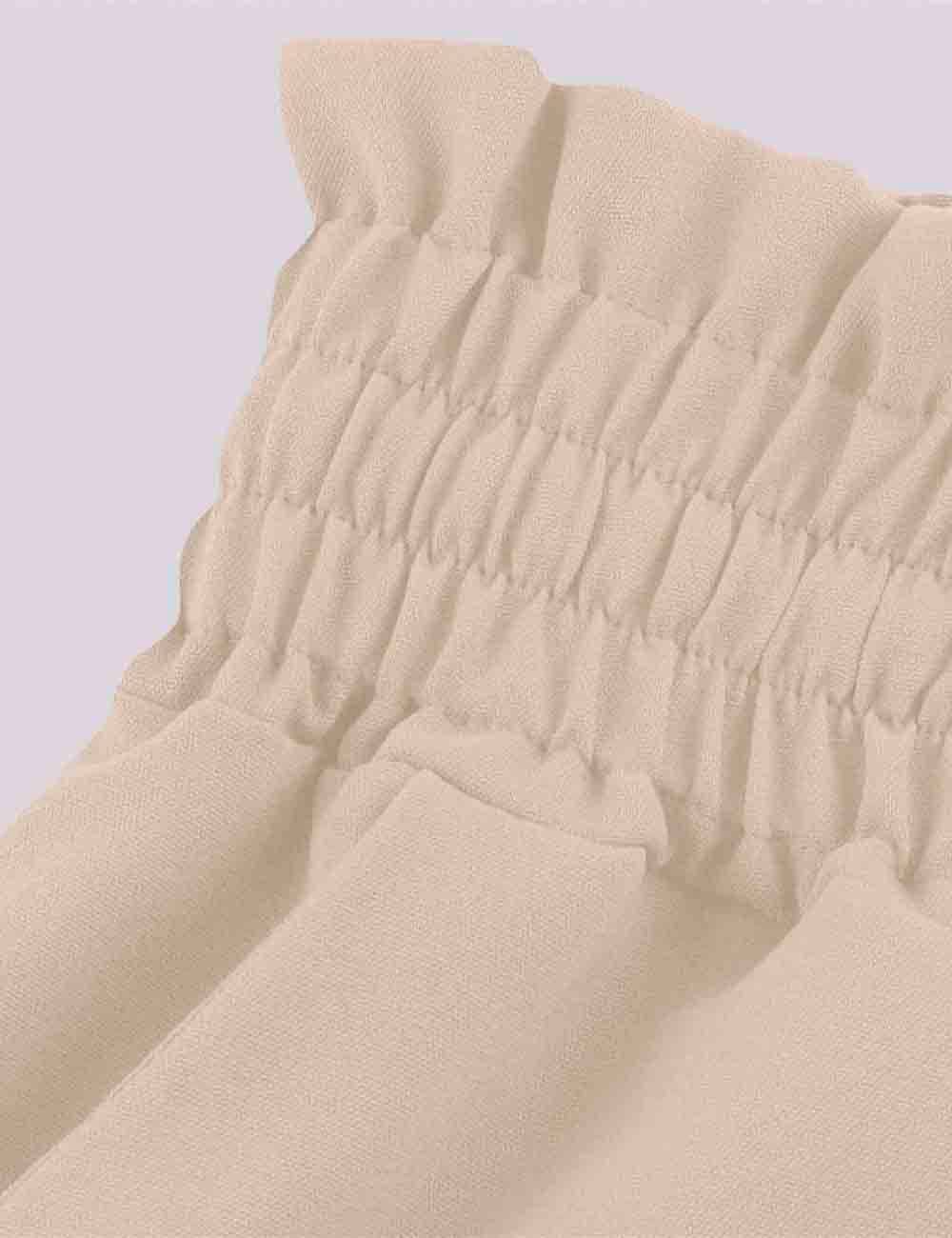 White Elastic Waist Wide Leg Pants-135240