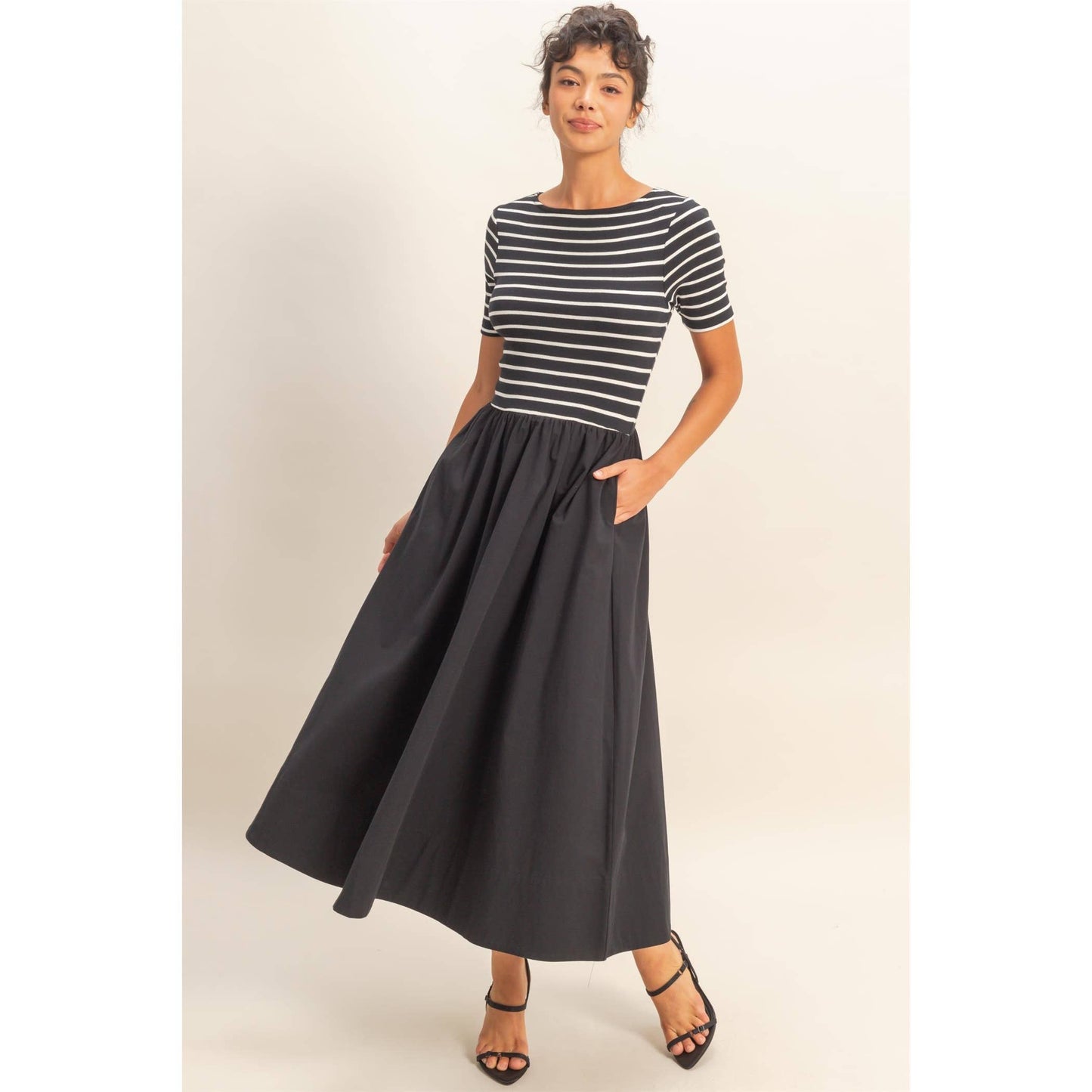 Black Striped Midi Dress- 122608