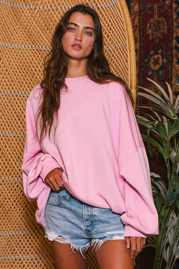 Bubble Pink Oversized Solid Super Soft Scuba Sweatshirt
