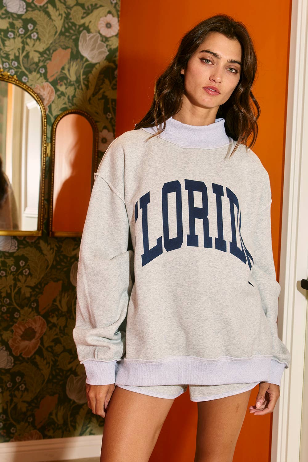 Heather Grey FLORIDA Cozy Cotton Reversible Mock Neck Sweatshirt