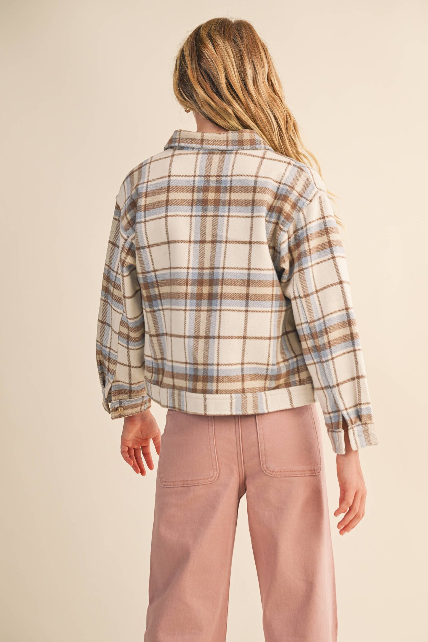 Tween Blue/Brown Wool Plaid Shacket