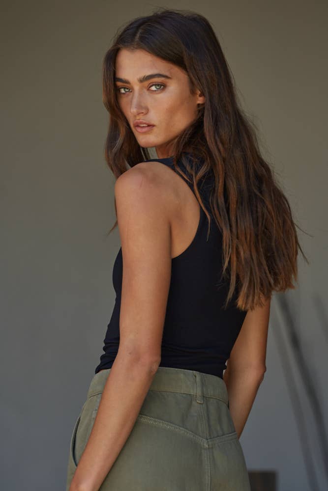 Black Double Layered Seamless Top-141187