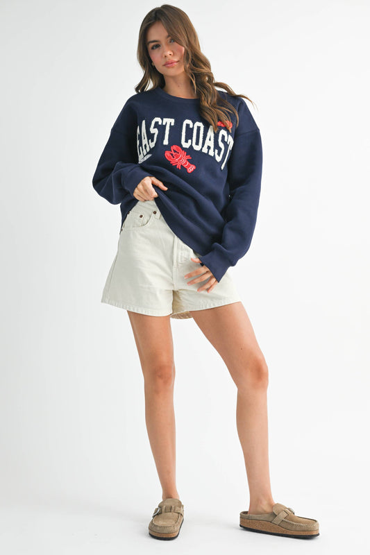 East Coast New England Graphic Fleece Oversized Pullover