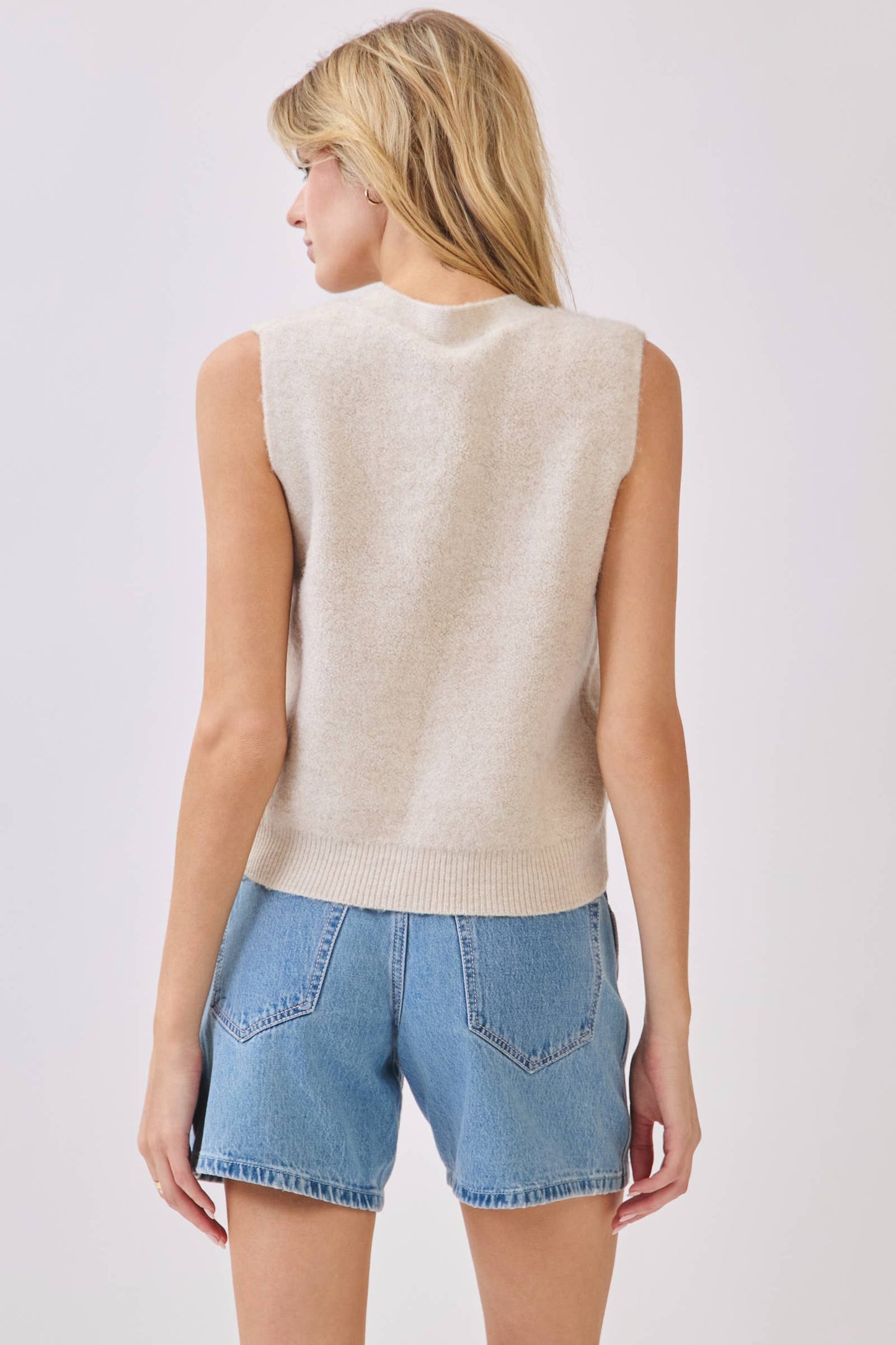 Ivory Fuzzy Sweater Vest with Gold Bow Buttons