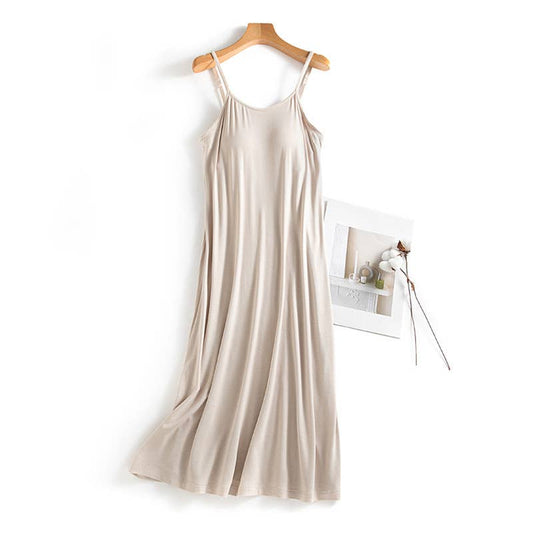 Sand or Blue Built-in bra Strappy Flowy Cotton Tank Dress