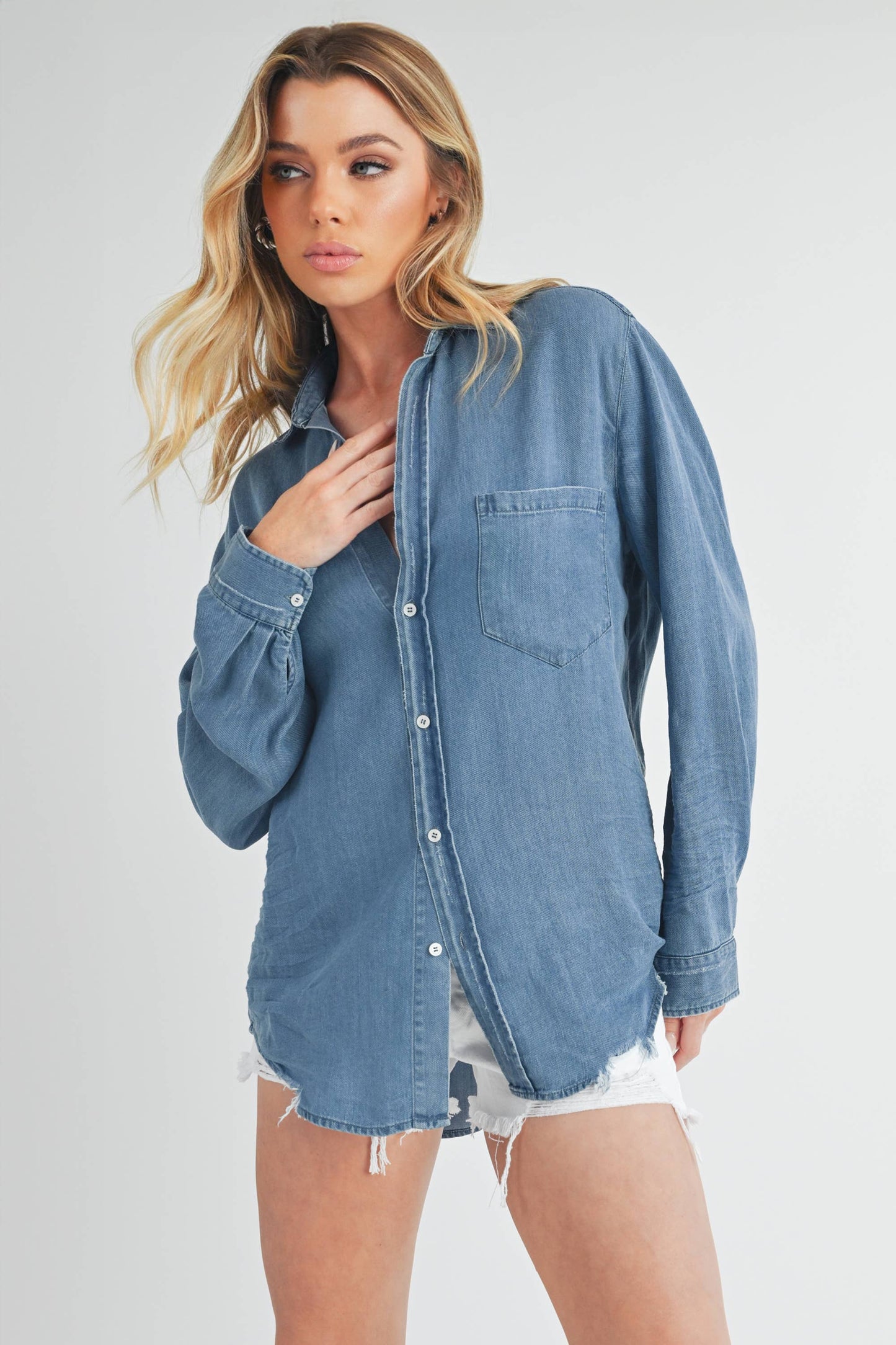 Soft Blue Distressed Ottavia Denim Shirt